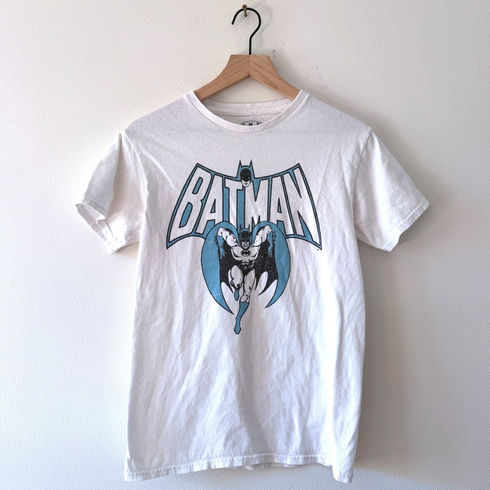 Batman Graphic T-Shirt Mens White Blue DC Comics Superhero Crew Neck Tee